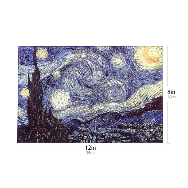 Menesia Tempered Glass Cutting Board for Kitchen  Van Gogh Design Blue Starry  Small Heat Resistant and Dishwasher Safe Chopping Board (Small 8x12inch) - Image 3